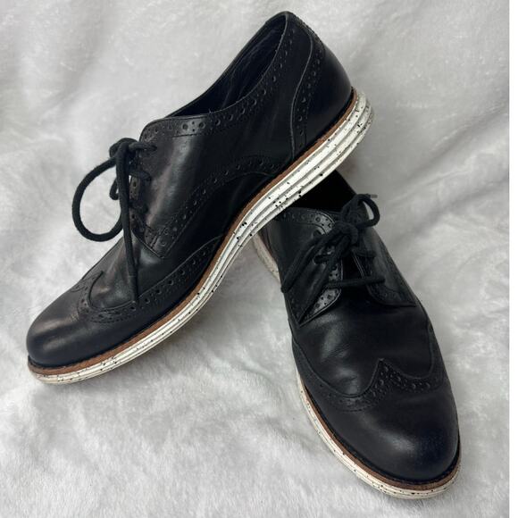 Cole Haan Lunar Grand Wingtip Oxford Black Women's 8B Shoes Leather - Picture 3 of 7